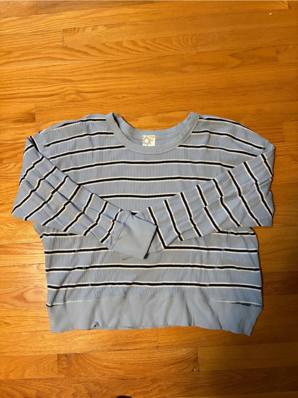 aerie Light Blue and Navy Striped Long Sleeve Top